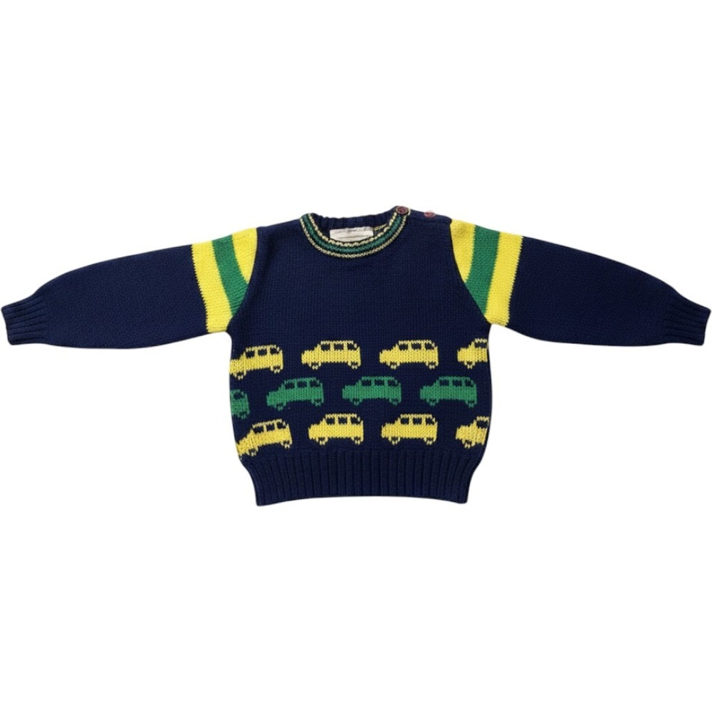 Vintage Montgomery Ward Infant Sweater Vehicles 6-12 months Blue Yellow Green‎